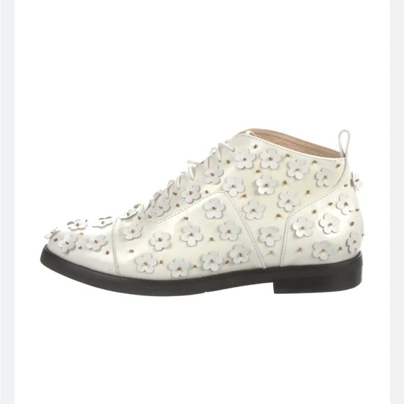 Isa Tapia Shoes - Isa Tapia 37 Winston Floral Combat Ankle Boot Lace-up White Patent Leath…